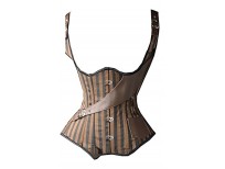 Camellias Womens Gothic Steampunk Tesla Steel Boned Underbust Waist Training Corsets Vest, SZ1830-Brown-XL