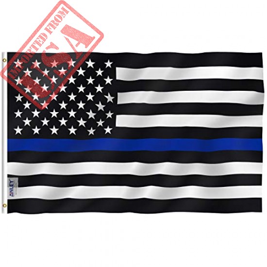 Anley Fly Breeze 3x5 Foot Thin Blue Line USA Flag - Vivid Color and UV Fade Resistant - Canvas Header and Double Stitched - Honoring Law Enforcement Officers Flags Polyester with Brass Grommets