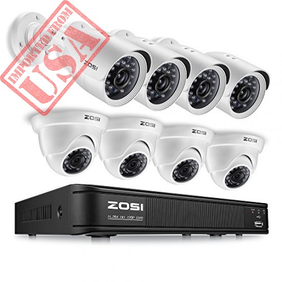 High Quality ZOSI 720p HD-TVI Home Security Camera System Full HD, 8 Channel CCTV imported from USA