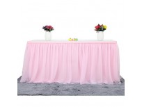 Suppromo 14ft Pink Table Skirt Tulle Tutu Table Cloth for Rectangle or Round Table for Party,Wedding,Birthday Party&Home Decoration,Table Skirting (L14(ft) H 30in, Pink)