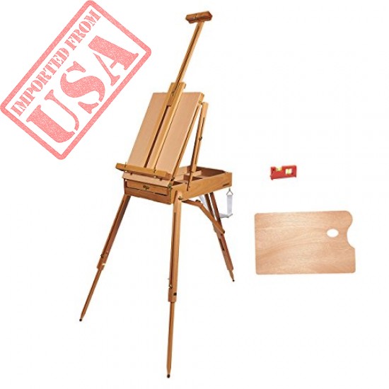 French Easel - Portable Wooden French Art Easel Stand with 12-Inch Drawer - Includes Wood Palette, Sketch Box, Shoulder Strap, Level for Field Painting and Drawing - 71.2 x 29.5 x 41 Inches Extended