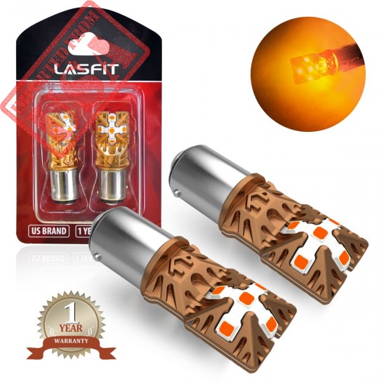 LASFIT 1157 2057 2357 7528 BAY15D LED Bulbs Free Polarity, Super Bright High Power LED Lights, Use for Turn Signal Blinker Lights, Amber Yellow (Pack of 2)