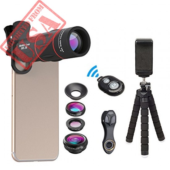 Apexel Phone Photography Kit-Flexible Phone Tripod +Remote Shutter +4 in 1 Lens Kit-High Power 18X Monocular Telephoto Lens, Fisheye, Macro & Wide Angle Lens for iPhone X 8 7 6 Plus Samsung Smartphone