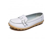 LINGTOM Women’s Casual Leather Loafers Driving Moccasins Flats Shoes, White 10 (42)