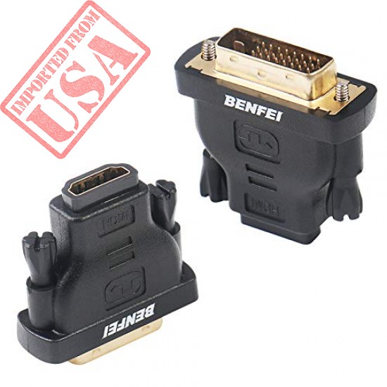 DVI to HDMI, Benfei Bidirectional DVI (DVI-D) to HDMI Male to Female Adapter with Gold-Plated Cord 2 Pack