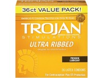 Trojan Ultra Ribbed Lubricated Condoms, 5 Boxes (36 Condoms)